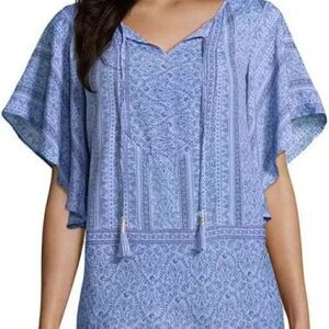 Liz Claiborne Women's Flutter Sleeve Split Crew Neck Blouse Size XXL NWT